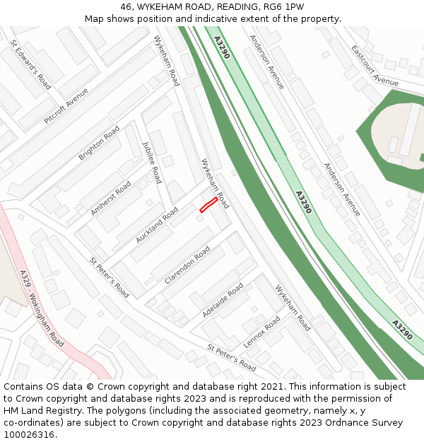 46, WYKEHAM ROAD, READING, RG6 1PW: Location map and indicative extent of plot