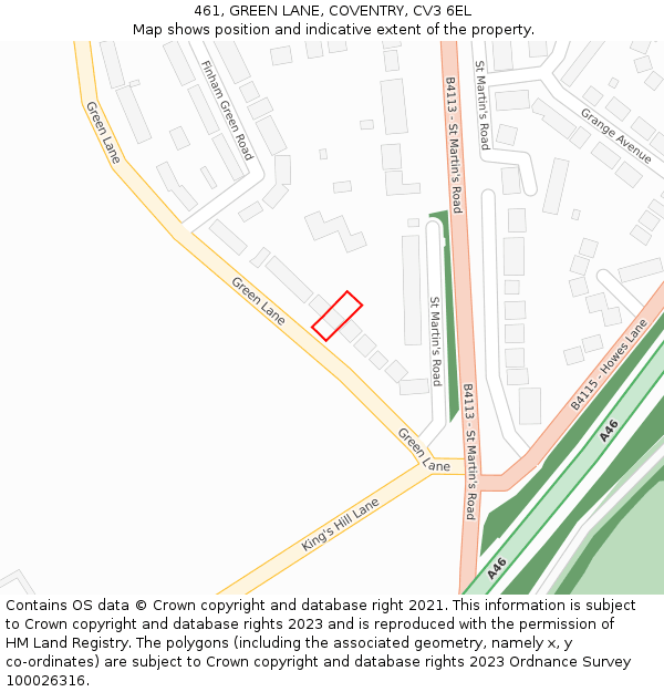 461, GREEN LANE, COVENTRY, CV3 6EL: Location map and indicative extent of plot