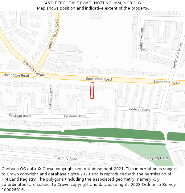 462, BEECHDALE ROAD, NOTTINGHAM, NG8 3LG: Location map and indicative extent of plot