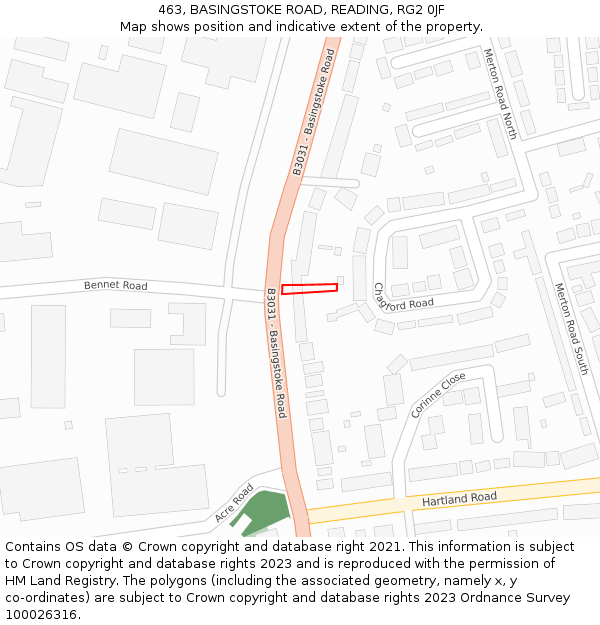 463, BASINGSTOKE ROAD, READING, RG2 0JF: Location map and indicative extent of plot