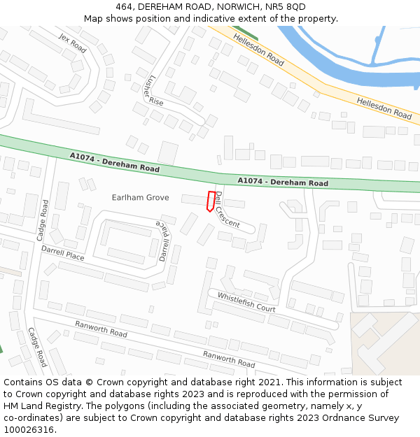 464, DEREHAM ROAD, NORWICH, NR5 8QD: Location map and indicative extent of plot