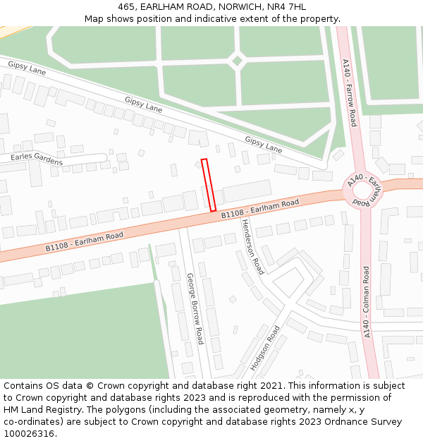 465, EARLHAM ROAD, NORWICH, NR4 7HL: Location map and indicative extent of plot
