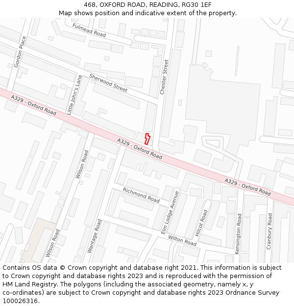 468, OXFORD ROAD, READING, RG30 1EF: Location map and indicative extent of plot