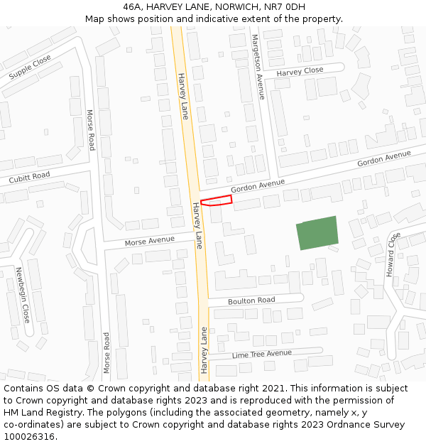 46A, HARVEY LANE, NORWICH, NR7 0DH: Location map and indicative extent of plot