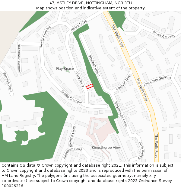 47, ASTLEY DRIVE, NOTTINGHAM, NG3 3EU: Location map and indicative extent of plot