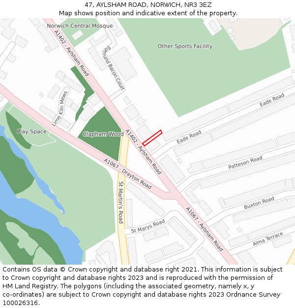 47, AYLSHAM ROAD, NORWICH, NR3 3EZ: Location map and indicative extent of plot