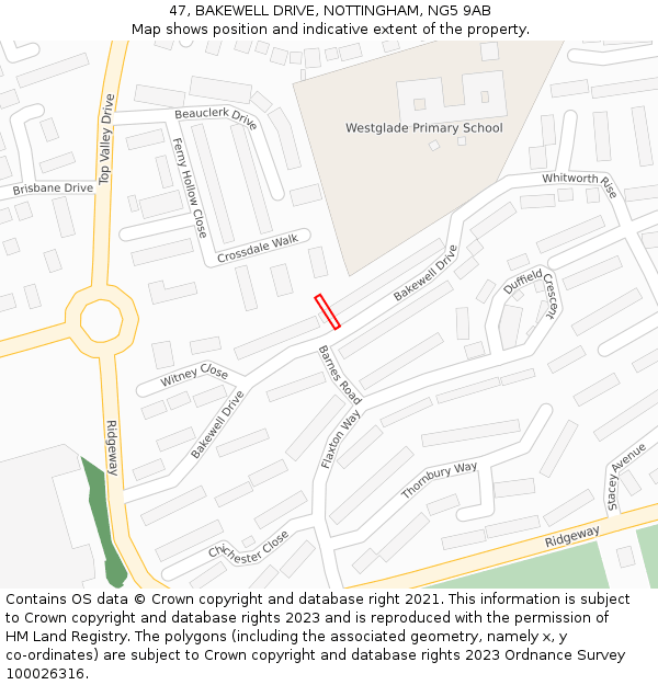 47, BAKEWELL DRIVE, NOTTINGHAM, NG5 9AB: Location map and indicative extent of plot