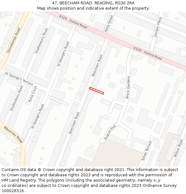 47, BEECHAM ROAD, READING, RG30 2RA: Location map and indicative extent of plot