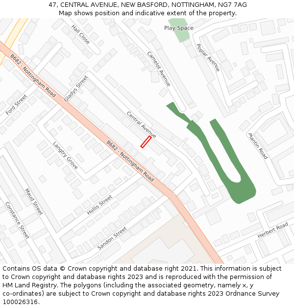 47, CENTRAL AVENUE, NEW BASFORD, NOTTINGHAM, NG7 7AG: Location map and indicative extent of plot