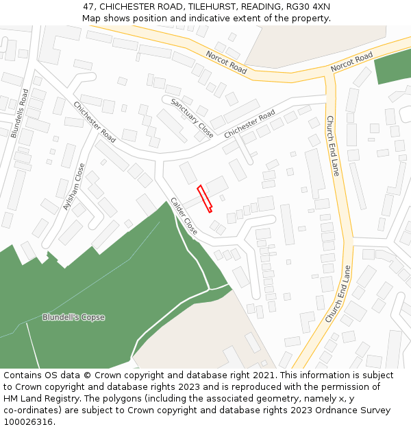 47, CHICHESTER ROAD, TILEHURST, READING, RG30 4XN: Location map and indicative extent of plot