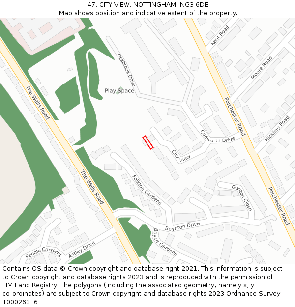 47, CITY VIEW, NOTTINGHAM, NG3 6DE: Location map and indicative extent of plot