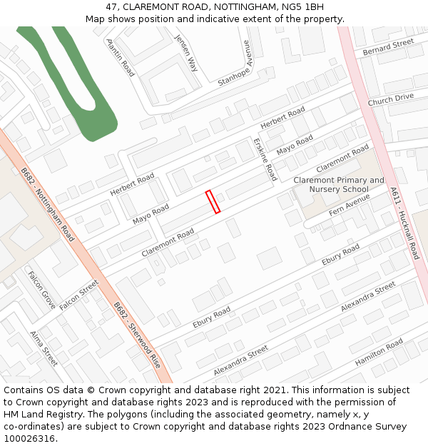 47, CLAREMONT ROAD, NOTTINGHAM, NG5 1BH: Location map and indicative extent of plot