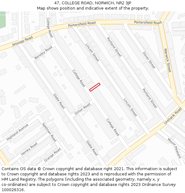 47, COLLEGE ROAD, NORWICH, NR2 3JP: Location map and indicative extent of plot
