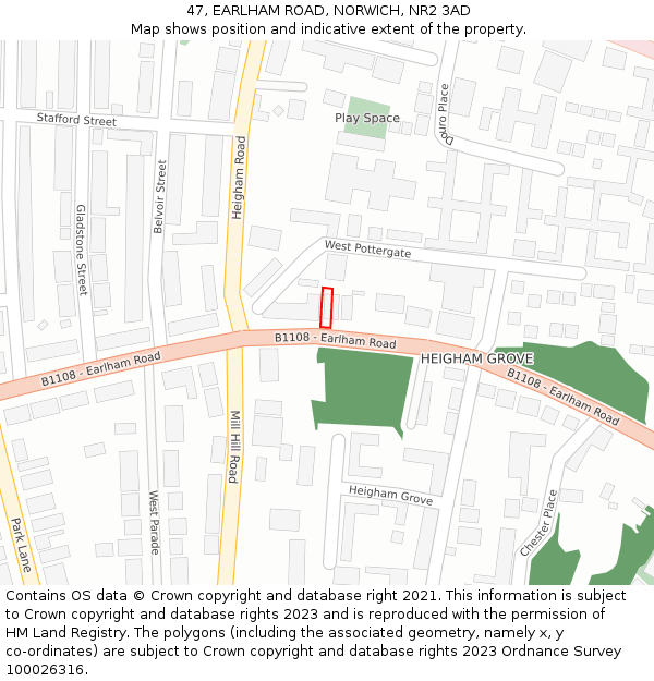 47, EARLHAM ROAD, NORWICH, NR2 3AD: Location map and indicative extent of plot