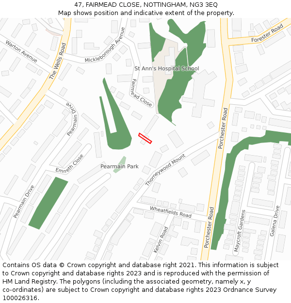 47, FAIRMEAD CLOSE, NOTTINGHAM, NG3 3EQ: Location map and indicative extent of plot