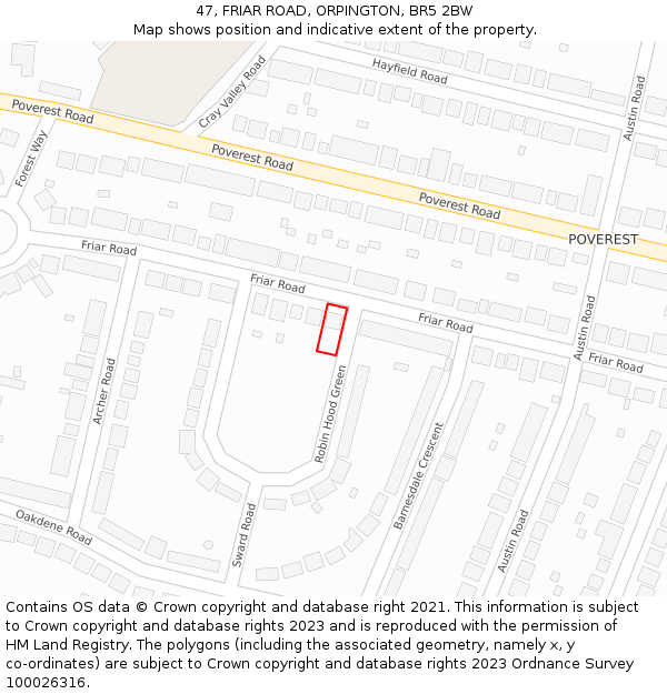 47, FRIAR ROAD, ORPINGTON, BR5 2BW: Location map and indicative extent of plot