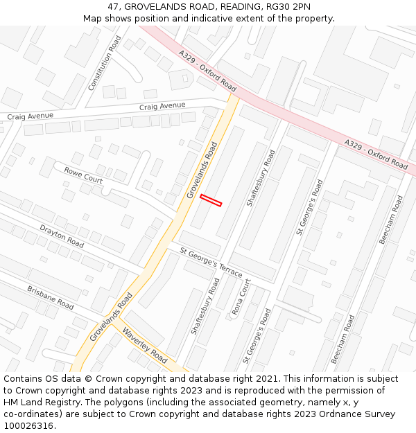 47, GROVELANDS ROAD, READING, RG30 2PN: Location map and indicative extent of plot