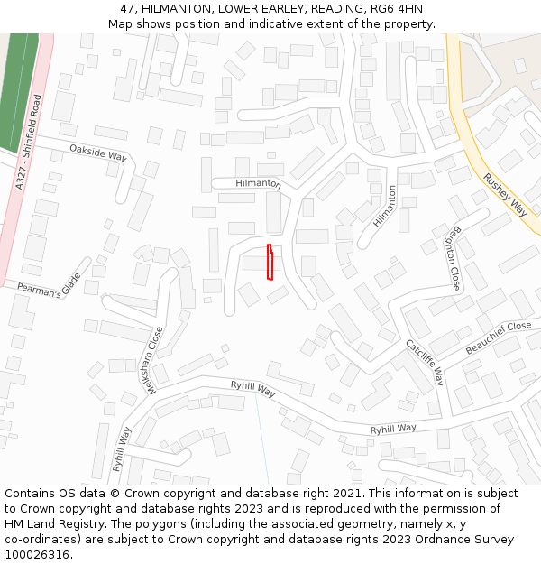 47, HILMANTON, LOWER EARLEY, READING, RG6 4HN: Location map and indicative extent of plot