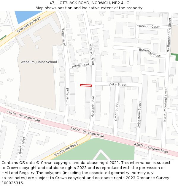 47, HOTBLACK ROAD, NORWICH, NR2 4HG: Location map and indicative extent of plot