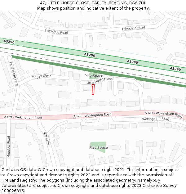 47, LITTLE HORSE CLOSE, EARLEY, READING, RG6 7HL: Location map and indicative extent of plot