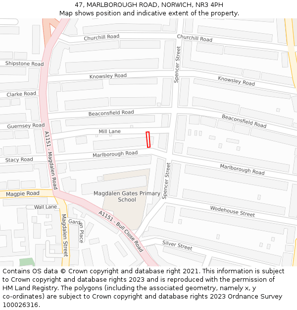 47, MARLBOROUGH ROAD, NORWICH, NR3 4PH: Location map and indicative extent of plot