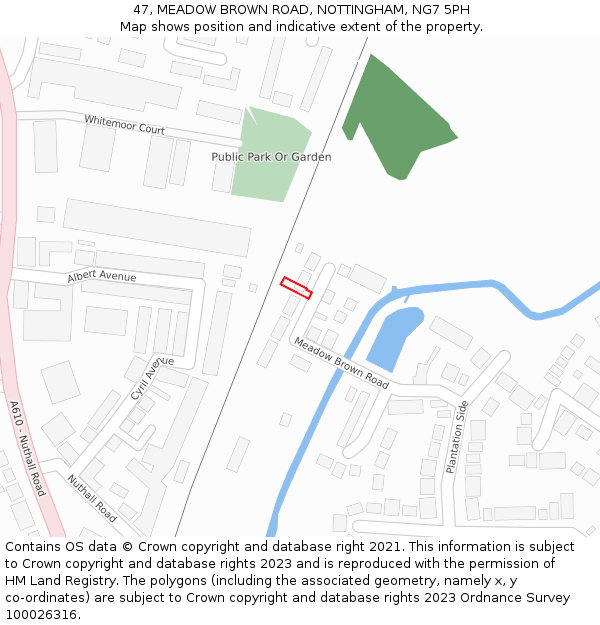 47, MEADOW BROWN ROAD, NOTTINGHAM, NG7 5PH: Location map and indicative extent of plot