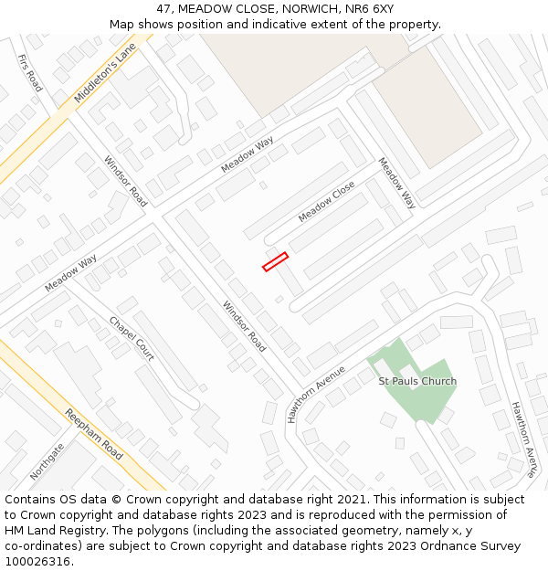 47, MEADOW CLOSE, NORWICH, NR6 6XY: Location map and indicative extent of plot