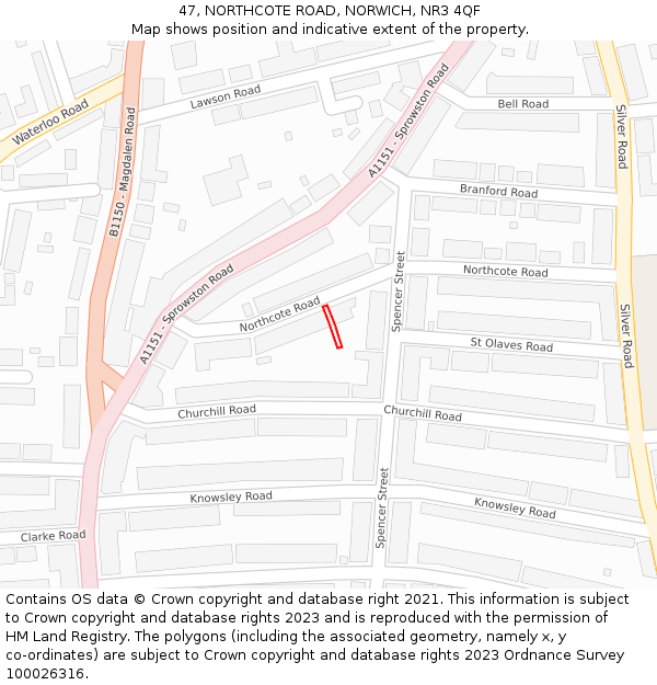 47, NORTHCOTE ROAD, NORWICH, NR3 4QF: Location map and indicative extent of plot