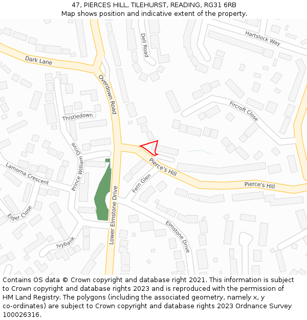 47, PIERCES HILL, TILEHURST, READING, RG31 6RB: Location map and indicative extent of plot