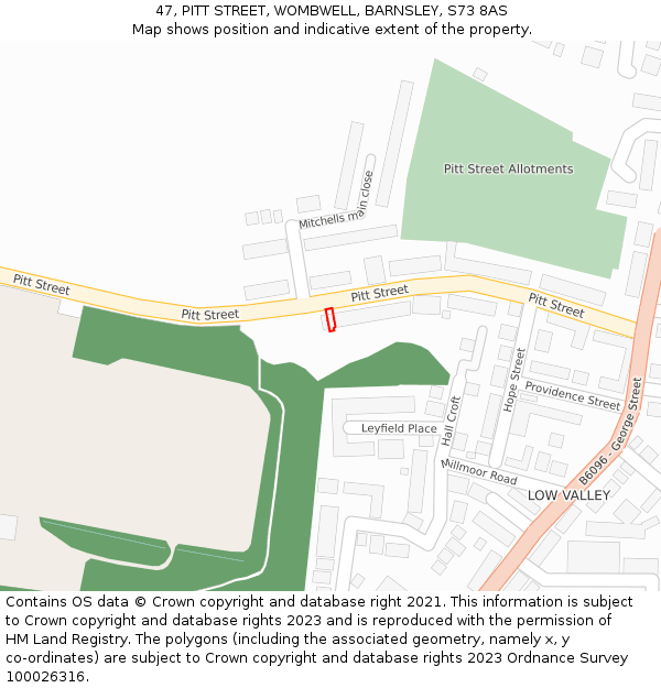 47, PITT STREET, WOMBWELL, BARNSLEY, S73 8AS: Location map and indicative extent of plot