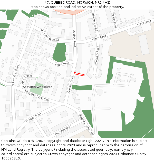 47, QUEBEC ROAD, NORWICH, NR1 4HZ: Location map and indicative extent of plot