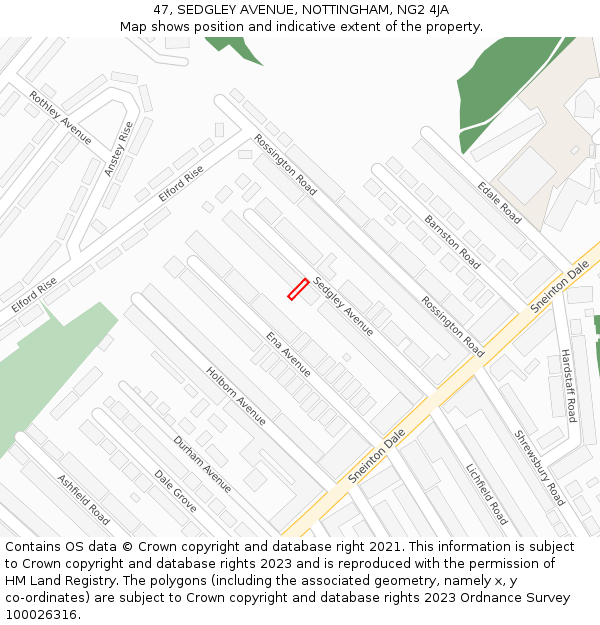 47, SEDGLEY AVENUE, NOTTINGHAM, NG2 4JA: Location map and indicative extent of plot