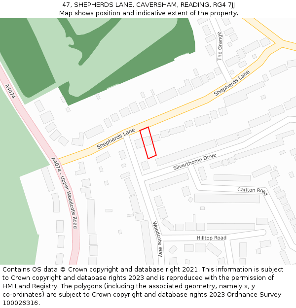 47, SHEPHERDS LANE, CAVERSHAM, READING, RG4 7JJ: Location map and indicative extent of plot