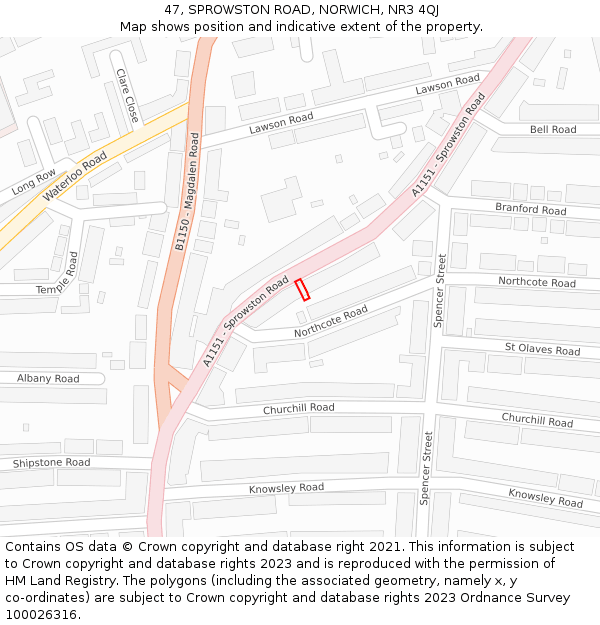 47, SPROWSTON ROAD, NORWICH, NR3 4QJ: Location map and indicative extent of plot