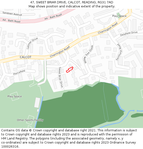 47, SWEET BRIAR DRIVE, CALCOT, READING, RG31 7AD: Location map and indicative extent of plot