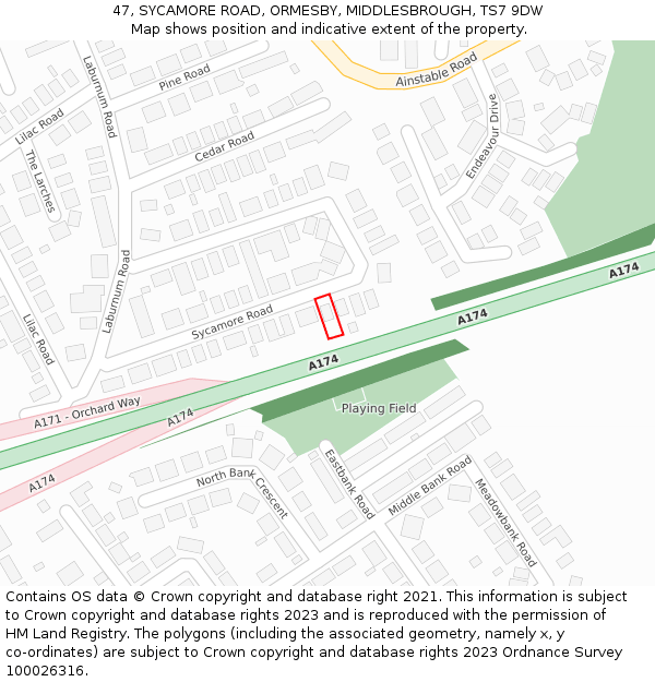47, SYCAMORE ROAD, ORMESBY, MIDDLESBROUGH, TS7 9DW: Location map and indicative extent of plot