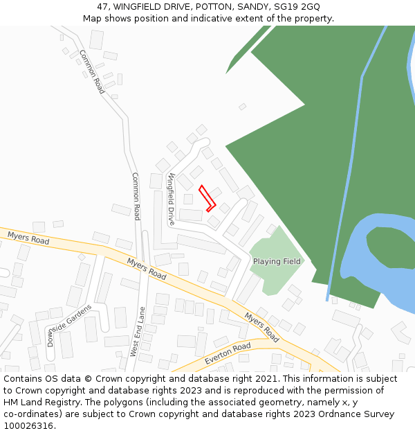 47, WINGFIELD DRIVE, POTTON, SANDY, SG19 2GQ: Location map and indicative extent of plot
