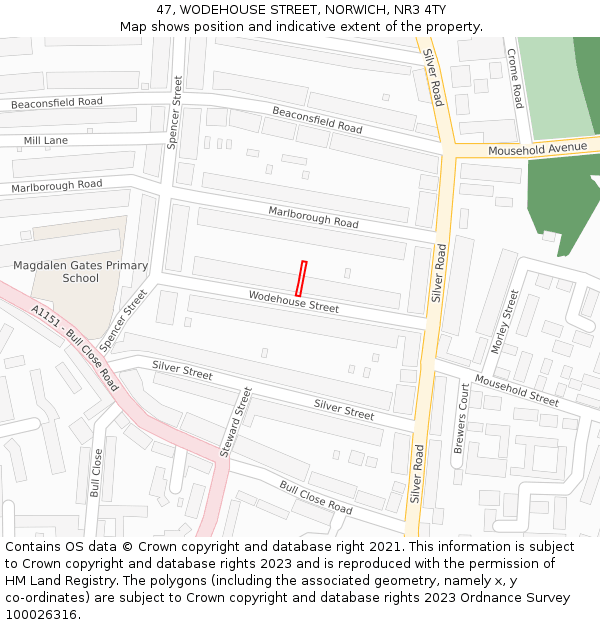 47, WODEHOUSE STREET, NORWICH, NR3 4TY: Location map and indicative extent of plot
