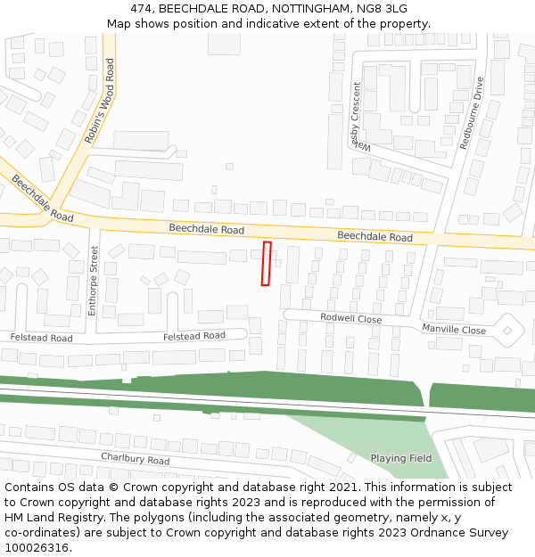 474, BEECHDALE ROAD, NOTTINGHAM, NG8 3LG: Location map and indicative extent of plot
