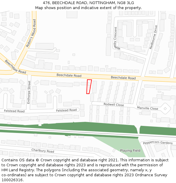 476, BEECHDALE ROAD, NOTTINGHAM, NG8 3LG: Location map and indicative extent of plot