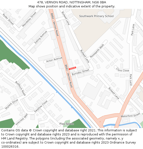 478, VERNON ROAD, NOTTINGHAM, NG6 0BA: Location map and indicative extent of plot