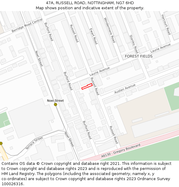 47A, RUSSELL ROAD, NOTTINGHAM, NG7 6HD: Location map and indicative extent of plot