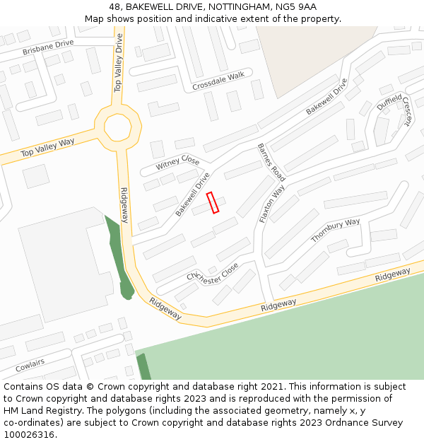 48, BAKEWELL DRIVE, NOTTINGHAM, NG5 9AA: Location map and indicative extent of plot