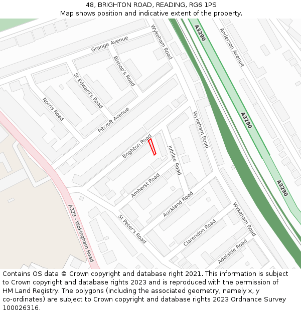48, BRIGHTON ROAD, READING, RG6 1PS: Location map and indicative extent of plot