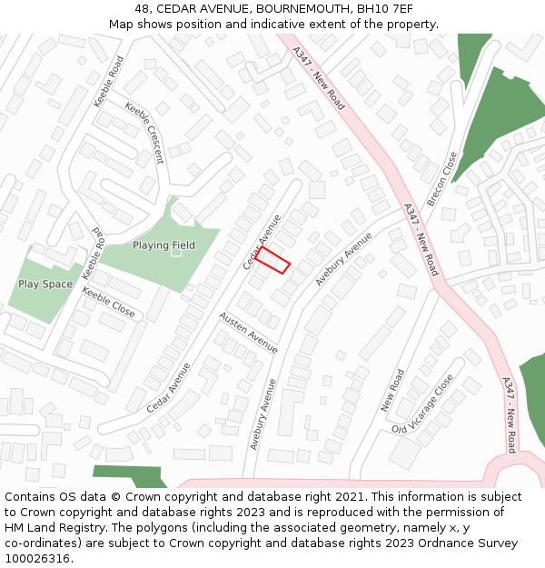 48, CEDAR AVENUE, BOURNEMOUTH, BH10 7EF: Location map and indicative extent of plot