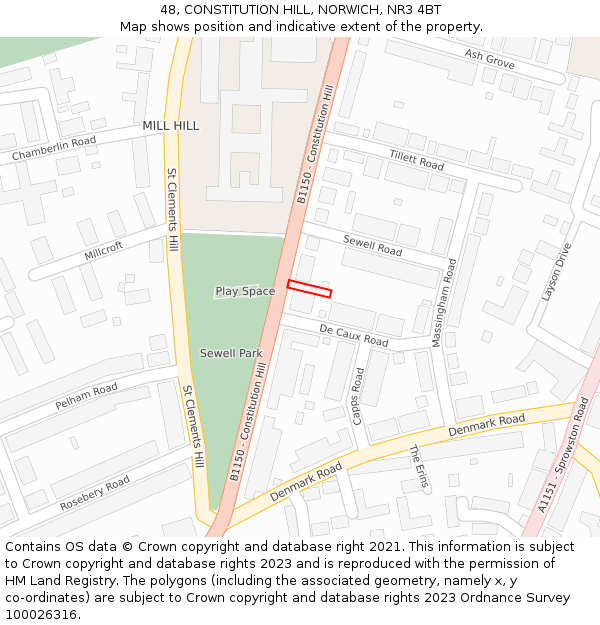 48, CONSTITUTION HILL, NORWICH, NR3 4BT: Location map and indicative extent of plot