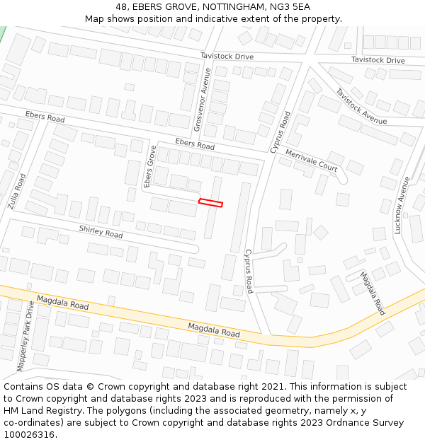 48, EBERS GROVE, NOTTINGHAM, NG3 5EA: Location map and indicative extent of plot