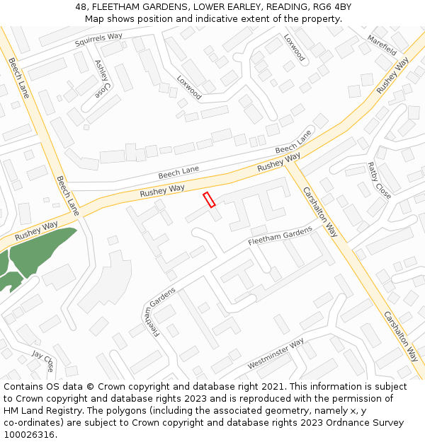 48, FLEETHAM GARDENS, LOWER EARLEY, READING, RG6 4BY: Location map and indicative extent of plot