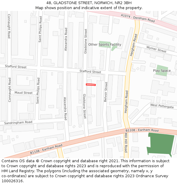 48, GLADSTONE STREET, NORWICH, NR2 3BH: Location map and indicative extent of plot