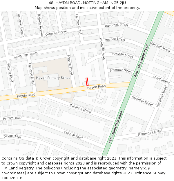 48, HAYDN ROAD, NOTTINGHAM, NG5 2JU: Location map and indicative extent of plot